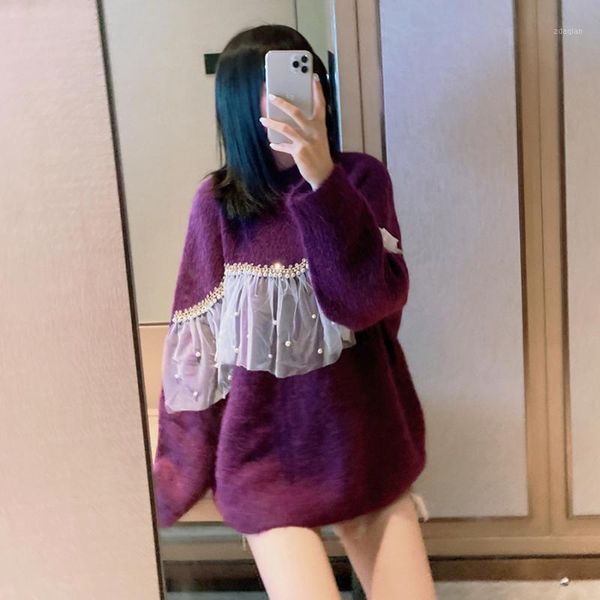 women's sweaters 2021 fall winter runway fashion pearl mesh beaded loose long sleeve pullover oversize christmas sweater vestid, White;black
women's sweaters 2021 fall winter runway fashion pearl mesh beaded loose long sleeve pullover oversize christmas sweater vestid, White;black