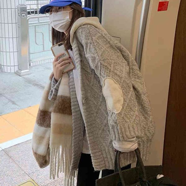 women's wool & blends autumn winter hooded knitted cardigan sweater horn button women spliced oversized crochet outerwear tvjf, Black
women's wool & blends autumn winter hooded knitted cardigan sweater horn button women spliced oversized crochet outerwear tvjf, Black