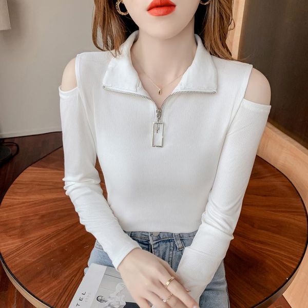 women's t-shirt autumn fashionable stylish off-shoulder slim-fit figure flattering long-sleeve top, White
women's t-shirt autumn fashionable stylish off-shoulder slim-fit figure flattering long-sleeve top, White