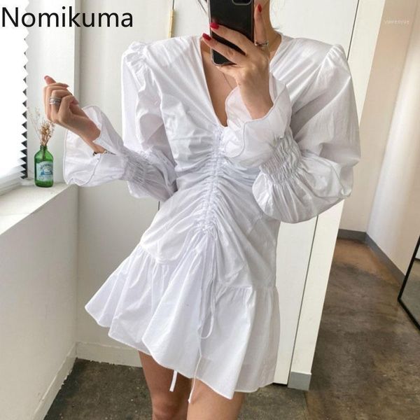 casual dresses nomikuma korean style autumn v neck dress women drawstring slim waist long puff sleeve solid color vestidos mujer, Black;gray
casual dresses nomikuma korean style autumn v neck dress women drawstring slim waist long puff sleeve solid color vestidos mujer, Black;gray