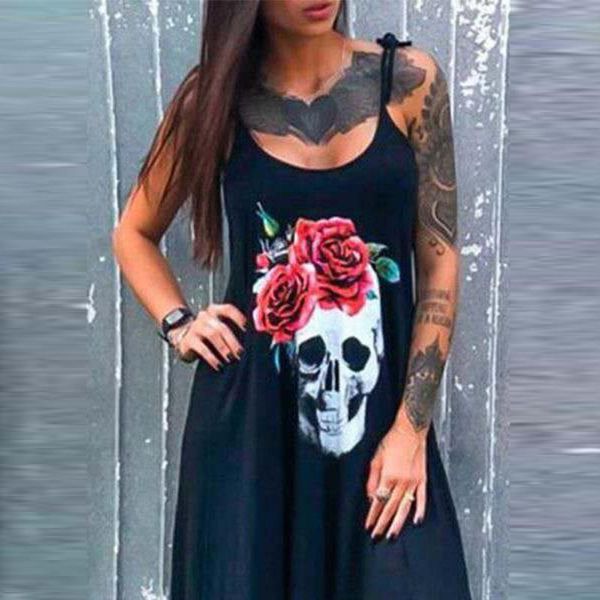 casual dresses summer dress women punk loose sleeveless skull print female streetwear side high split flower vestidos, Black;gray
casual dresses summer dress women punk loose sleeveless skull print female streetwear side high split flower vestidos, Black;gray
