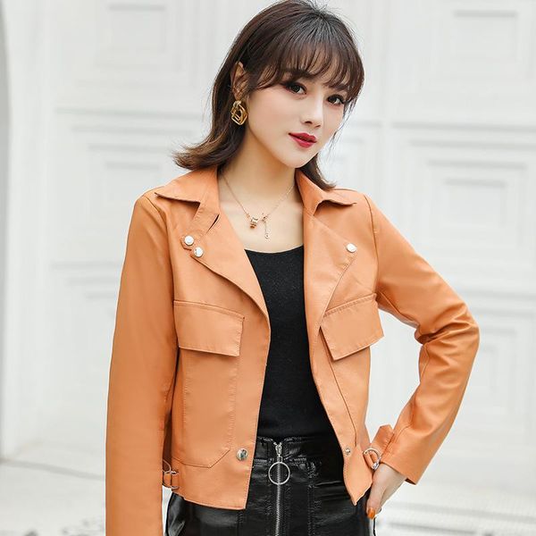 women's leather & faux fashion casual small clothing 2021 autumn listing korean washed pu jacket women coat high quality, Black
women's leather & faux fashion casual small clothing 2021 autumn listing korean washed pu jacket women coat high quality, Black