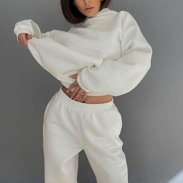 women's two piece pants autumn winter casual women fleece tracksuit loose suits hoodies pullover sweatshirt and high waist set, White
women's two piece pants autumn winter casual women fleece tracksuit loose suits hoodies pullover sweatshirt and high waist set, White