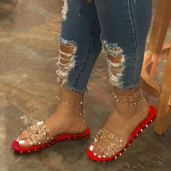 sandals women shoes summer rivet punk women's flats ankle strap female buckle transparent bling ladies slippers, Black
sandals women shoes summer rivet punk women's flats ankle strap female buckle transparent bling ladies slippers, Black