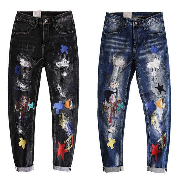 american streetwear fashion men jeans elastic destroyed ripped embroidery patchwork designer hip hop slim punk pants, Blue
american streetwear fashion men jeans elastic destroyed ripped embroidery patchwork designer hip hop slim punk pants, Blue
