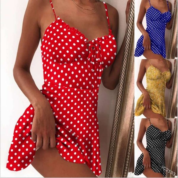 2020 summer new women's lace up printed polka dot dress, Gray