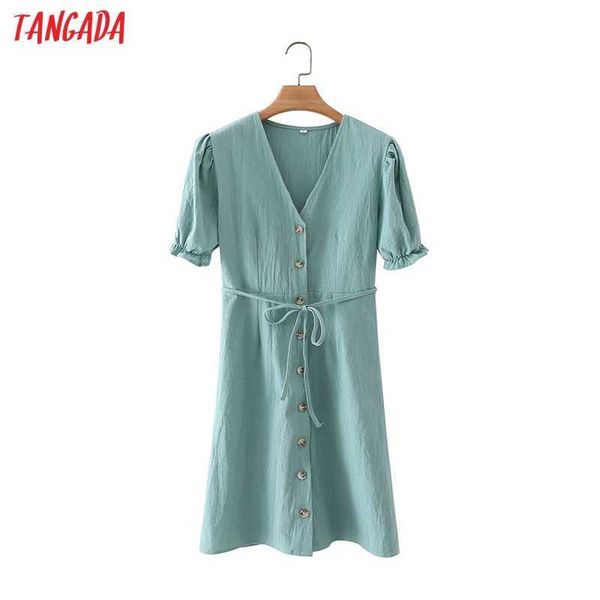 

tangada summer women french style v neck dress with slash puff short sleeve ladies sundress 2m51 210609, Black;gray
