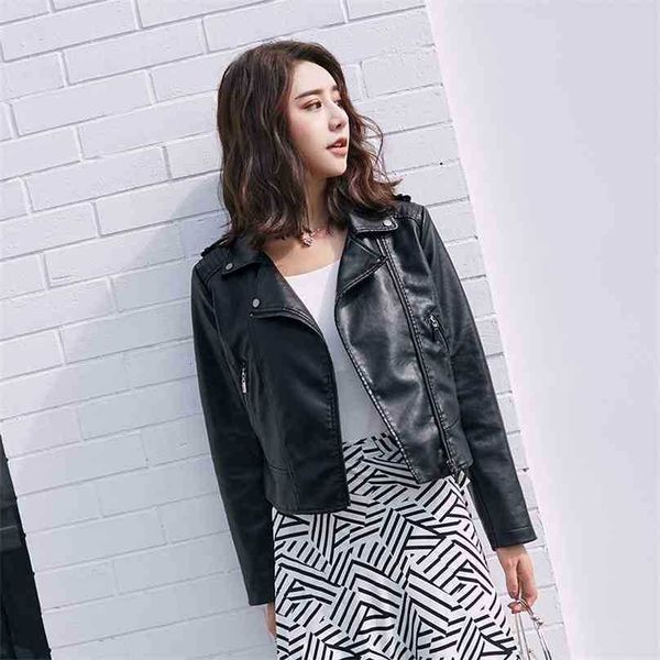 women faux leather jacket long sleeve turn-down collar zipper short pu coats autumn 's street pink biker jackets 210525, Black
women faux leather jacket long sleeve turn-down collar zipper short pu coats autumn 's street pink biker jackets 210525, Black