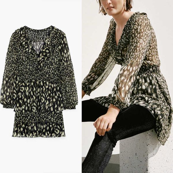 za animal print retro dress women ruffle chiffon mini dress long sleeve elastic waist female elegant party dresses 210602, Black;gray
za animal print retro dress women ruffle chiffon mini dress long sleeve elastic waist female elegant party dresses 210602, Black;gray