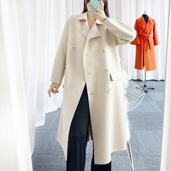 women's wool & blends turn-down vintage collar double breasted coat women solid color loose windbreakers winter overcoat office ladies, Black 
women's wool & blends turn-down vintage collar double breasted coat women solid color loose windbreakers winter overcoat office ladies, Black