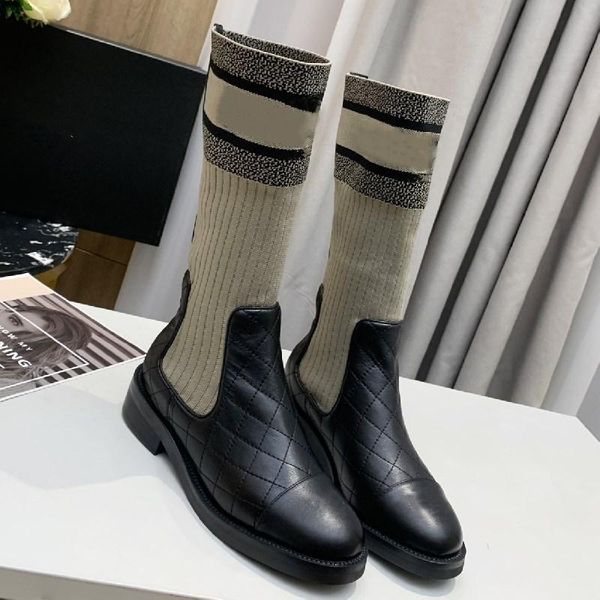 boots sock patchwork genuine leather women autumn winter round toe woman shoes flat mid-calf zapatos de mujer, Black
boots sock patchwork genuine leather women autumn winter round toe woman shoes flat mid-calf zapatos de mujer, Black