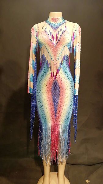 women net yarn long dress colorful bling tassel paillettes sparkling crystals nightclub party stage wear dance costumes, Black;red
women net yarn long dress colorful bling tassel paillettes sparkling crystals nightclub party stage wear dance costumes, Black;red
