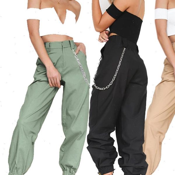 2021 high street style solid cargo pants with chain new fashion high waist womens pants loose color ankle length pants, Black;white
2021 high street style solid cargo pants with chain new fashion high waist womens pants loose color ankle length pants, Black;white