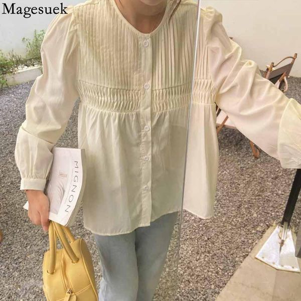 women's blouses & shirts korean fashion puff sleeve women's shirt early autumn round neck simple pleated blouse casual loose women, White
women's blouses & shirts korean fashion puff sleeve women's shirt early autumn round neck simple pleated blouse casual loose women, White