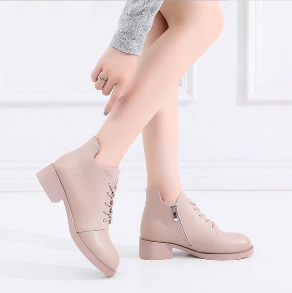 boots autumn and winter leather women's layer cowhide side zipper thick mid heel round toe short, Black
boots autumn and winter leather women's layer cowhide side zipper thick mid heel round toe short, Black