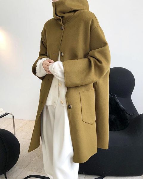 women's wool & blends woman classic warm handmade 100% long cashmere coat with hoodie, Black
women's wool & blends woman classic warm handmade 100% long cashmere coat with hoodie, Black