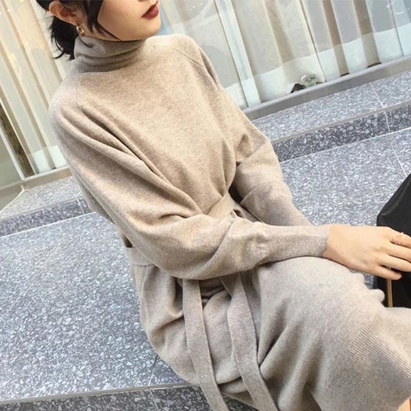 sweater long dress with sashes women knitted turtleneck dress autumn winter warm knit female loose midi dresses, Black;gray
sweater long dress with sashes women knitted turtleneck dress autumn winter warm knit female loose midi dresses, Black;gray