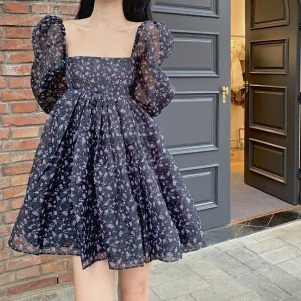casual dresses french vintage floral women elegant korean retro a-line mini dress short sleeve party summer 2021, Black;gray
casual dresses french vintage floral women elegant korean retro a-line mini dress short sleeve party summer 2021, Black;gray