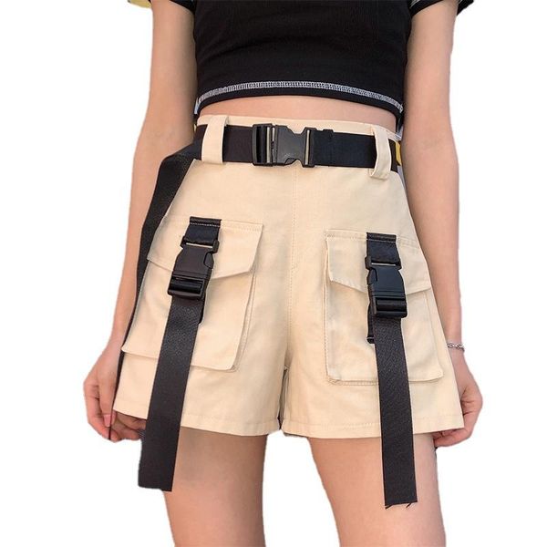 women's shorts summer cargo with belt 2021 female hip hop high street loose casual pockets green khaki black clothes, White;black
women's shorts summer cargo with belt 2021 female hip hop high street loose casual pockets green khaki black clothes, White;black
