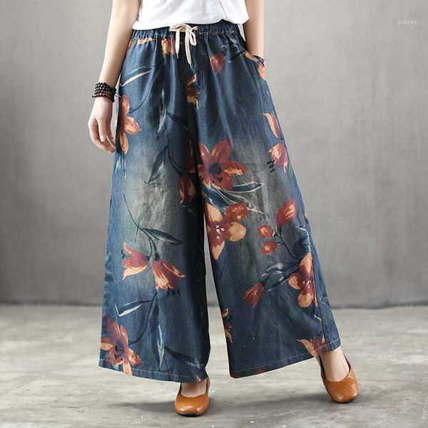 summer new nation style floral print vintage denim wide leg pants woman elastic waist casual loose plus size baggy jeans pants1, Blue
summer new nation style floral print vintage denim wide leg pants woman elastic waist casual loose plus size baggy jeans pants1, Blue