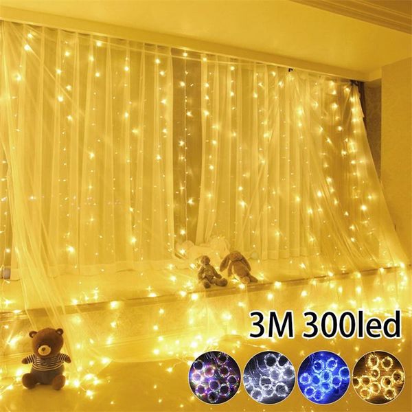 3*3 m led christmas fairy string lights remote control usb new year garland curtain lamp holiday decoration home bedroom window