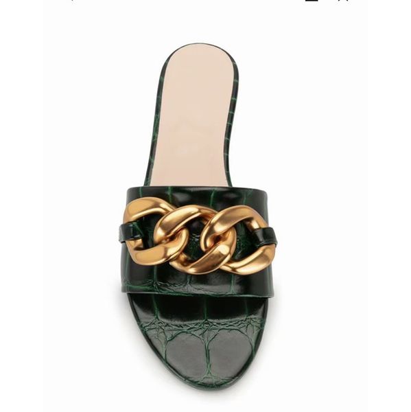 new summer chain embellished slide women designer sandals crocodile leather flats slippers flip flops shoes 6 colors 270, Black
new summer chain embellished slide women designer sandals crocodile leather flats slippers flip flops shoes 6 colors 270, Black