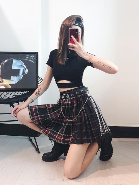 skirts women asymmetrical summer high waist a-line mini skirt belted plaid punk female irregular pleated gothic, Black
skirts women asymmetrical summer high waist a-line mini skirt belted plaid punk female irregular pleated gothic, Black