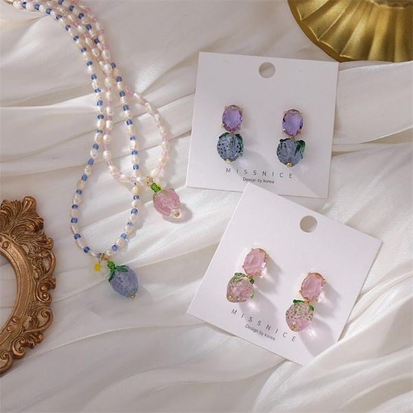 earrings & necklace summer fashion transparent crystal strawberry fruit girls jewelry for woman trend, Silver
earrings & necklace summer fashion transparent crystal strawberry fruit girls jewelry for woman trend, Silver