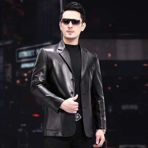 men's leather & faux 2021 spring autumn men genuine coats fashion sheep skin suit collar slim jacket b253, Black
men's leather & faux 2021 spring autumn men genuine coats fashion sheep skin suit collar slim jacket b253, Black