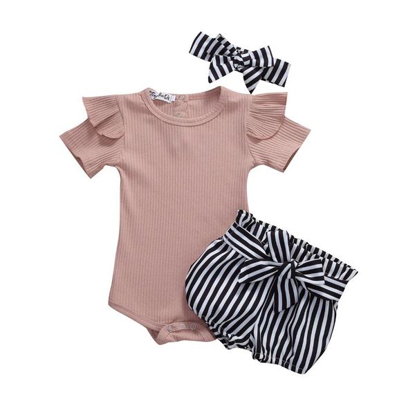 clothing sets infant baby girl summer clothes set cotton short sleeve romper bodysuit+belt shorts pants+headband outfits, White 
clothing sets infant baby girl summer clothes set cotton short sleeve romper bodysuit+belt shorts pants+headband outfits, White