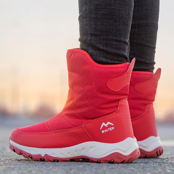 boots fashion women men winter warm waterproof snow thick wool plush fleece for ladies shoes keep outdoor footwear, Black