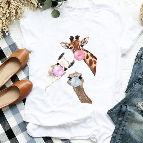 cartoon giraffe funny animal womens t shirt fashion love trend cute tee female clothes graphic, White 
cartoon giraffe funny animal womens t shirt fashion love trend cute tee female clothes graphic, White