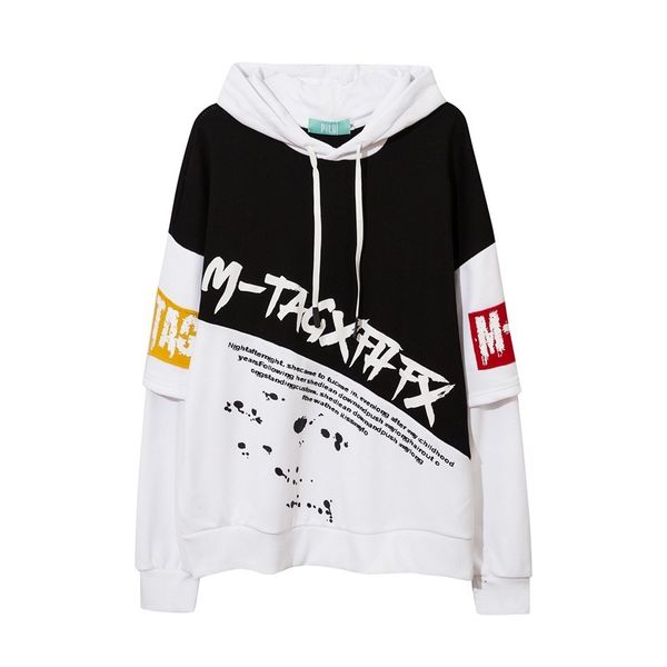 chaopai american high color matching fake two-piece men's street large terry sweater hoodie, Black
chaopai american high color matching fake two-piece men's street large terry sweater hoodie, Black