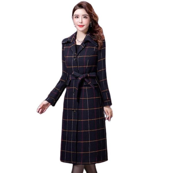 women's wool & blends woolen female overcoat women fashion plaid coat for autumn winter slimming long with belt over knee plus size clo, Black
women's wool & blends woolen female overcoat women fashion plaid coat for autumn winter slimming long with belt over knee plus size clo, Black