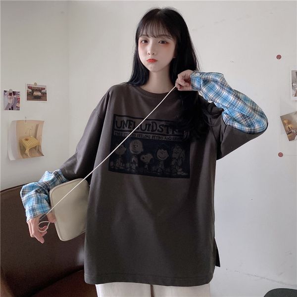 2021 new harajuku style loose thin section stitching plaid fake two-piece round neck sweatshirt women dai1, Black
2021 new harajuku style loose thin section stitching plaid fake two-piece round neck sweatshirt women dai1, Black
