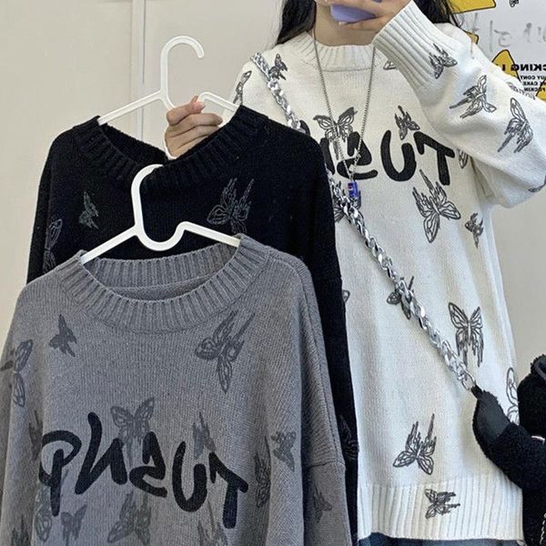 women's sweaters butterfly letter print sweater gothic o-neck long sleeve knit punk hip hop streetwear y2k retro aesthetic pullover, White;black
women's sweaters butterfly letter print sweater gothic o-neck long sleeve knit punk hip hop streetwear y2k retro aesthetic pullover, White;black