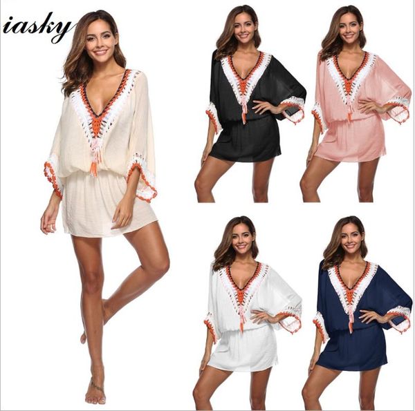 women's swimwear iasky beach dress cover-up crochet bikini kaftan pareo sarongs tunic swimsuit bathing suit cover ups robe de plage, White;black
women's swimwear iasky beach dress cover-up crochet bikini kaftan pareo sarongs tunic swimsuit bathing suit cover ups robe de plage, White;black