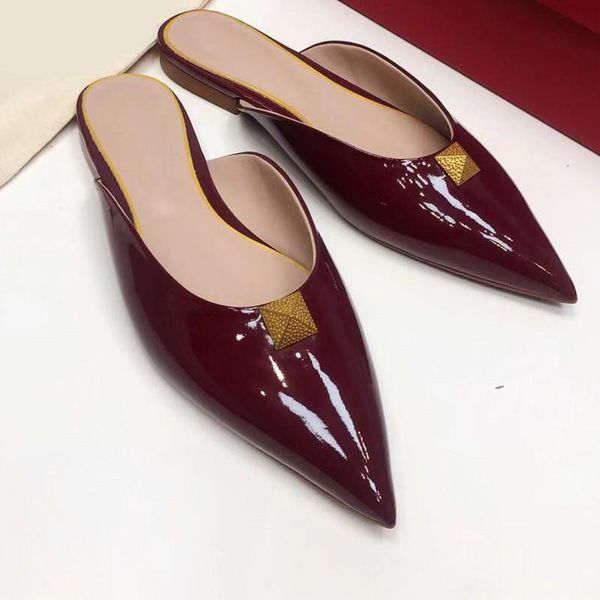 slippers patent leather women rivet decor flat mules for slides pointed toe design shoes, Black
slippers patent leather women rivet decor flat mules for slides pointed toe design shoes, Black