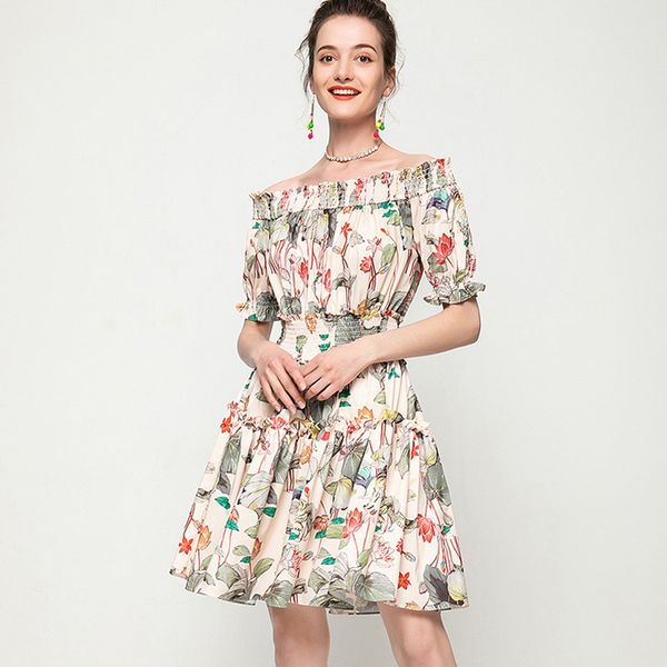 women's runway dresses slash neckline short sleeves elastic waist ruffles a line fashion dress, Black
women's runway dresses slash neckline short sleeves elastic waist ruffles a line fashion dress, Black