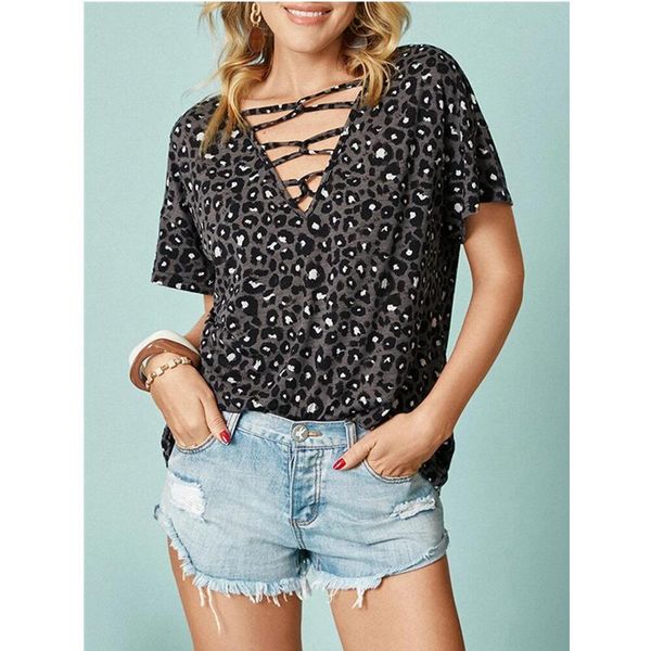 women's t-shirt 2021 summer short-sleeved leopard printed v-neck casual women, White
women's t-shirt 2021 summer short-sleeved leopard printed v-neck casual women, White