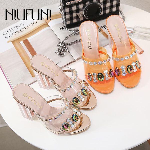 slippers niufuni rhinestone crystal heel thick women's sandals transparent high sequin open toes, Black
slippers niufuni rhinestone crystal heel thick women's sandals transparent high sequin open toes, Black