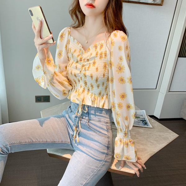 women's blouses & shirts 2021 fashion personality early autumn short square collar french cropped floral blouse one-shoulder slim chiff, White
women's blouses & shirts 2021 fashion personality early autumn short square collar french cropped floral blouse one-shoulder slim chiff, White