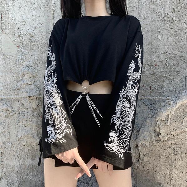 women's t-shirt loose crop long sleeve women harajuku gothic dragon print chain patchwork black streetwear fashion autumn, White
women's t-shirt loose crop long sleeve women harajuku gothic dragon print chain patchwork black streetwear fashion autumn, White