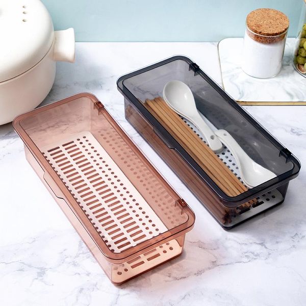 storage bottles & jars square dustproof transparent plastic containers with lids chopsticks tube tableware container kitchen gadgets
