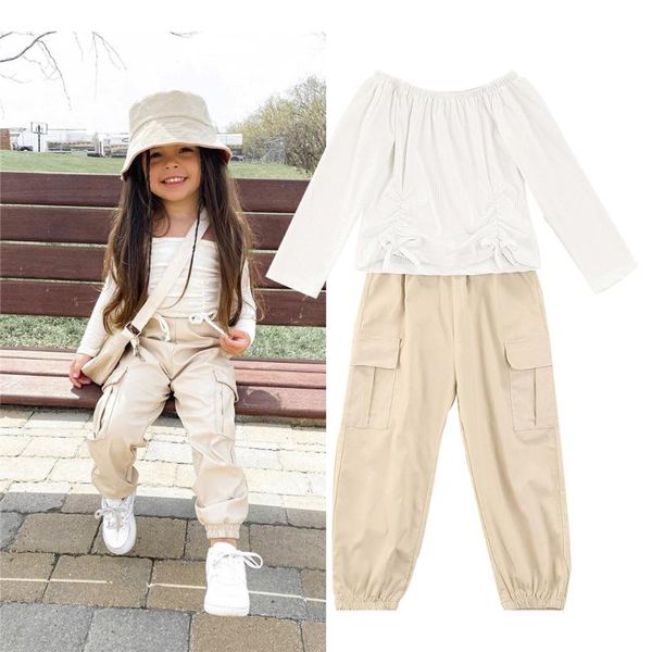 clothing sets 1-6 years girls casual 2pcs children's off-the-shoulder long sleeve t-shirt khaki cargo pants spring fall kid, White
clothing sets 1-6 years girls casual 2pcs children's off-the-shoulder long sleeve t-shirt khaki cargo pants spring fall kid, White