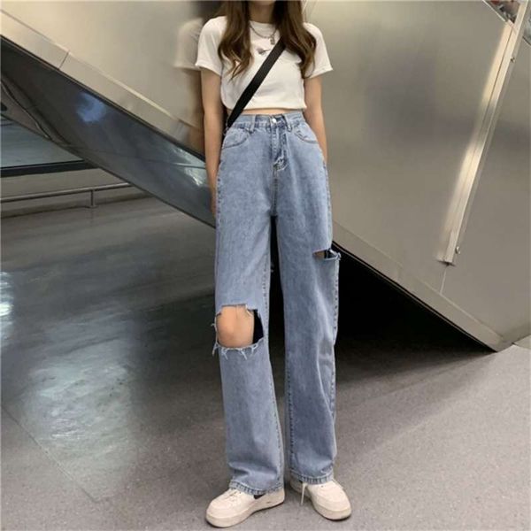 light blue denim trousers retro wide-leg pant's ripped high waist casual jean 210927
light blue denim trousers retro wide-leg pant's ripped high waist casual jean 210927