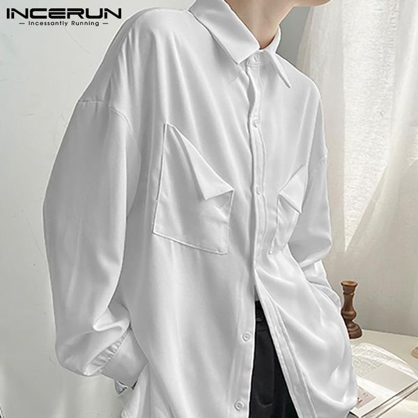 men's casual shirts incerun 2021 korean style solid color mens leisure fashion handsome long sleeve shirt loose breathable blouse s-5x, White;black
men's casual shirts incerun 2021 korean style solid color mens leisure fashion handsome long sleeve shirt loose breathable blouse s-5x, White;black