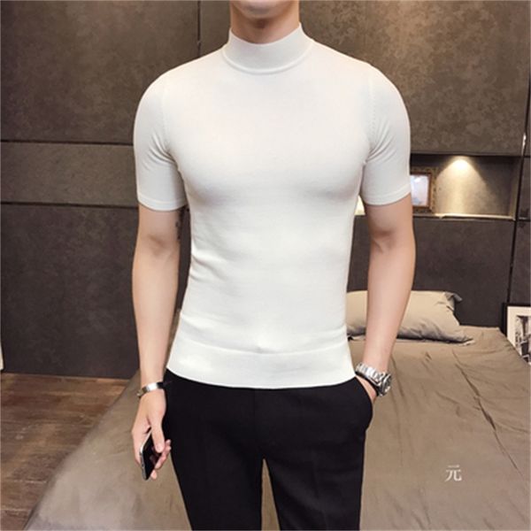 summer men's lapel slim embroidered cotton t-shirt 210629, White;black
