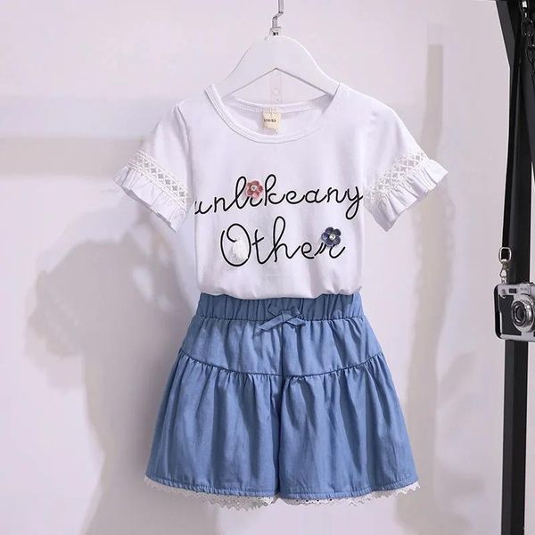 clothing sets girls net red suit western fashion summer short-sleeved t-shirt cotton two-piece denim pants, White
clothing sets girls net red suit western fashion summer short-sleeved t-shirt cotton two-piece denim pants, White