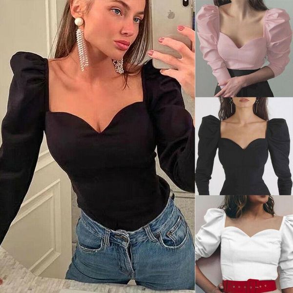 women's blouses & shirts us women casual t-shirts cropped sheer tee long puff sleeve blouse slim fit, White
women's blouses & shirts us women casual t-shirts cropped sheer tee long puff sleeve blouse slim fit, White